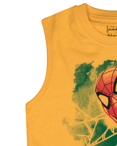 Boys Spider Man Printed Yellow Sleeve Less T Shirt