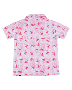 Heron Printed Pink Front Open Night Suit
