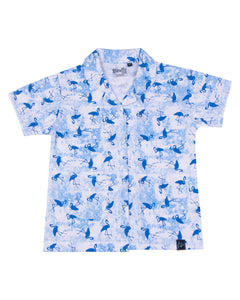 Heron Printed Front Open Blue Night Suit
