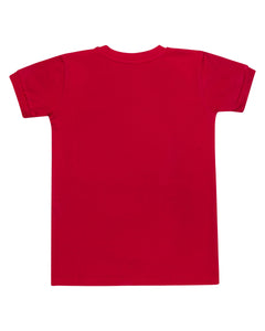 Boys Solid Printed Red Round Neck T Shirt
