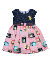 Load image into Gallery viewer, Peach &amp; Navy Blue Printed Cotton Frock
