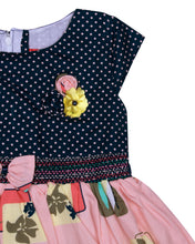 Load image into Gallery viewer, Peach &amp; Navy Blue Printed Cotton Frock
