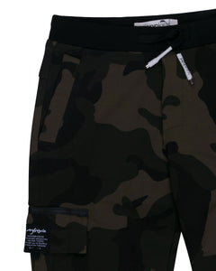 Boys Solid Green Army Print Track Pant