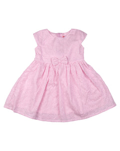 Girls Embroidered Casual Pink Frock