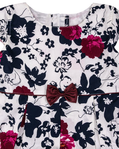 Girls Flower Printed Casual Navy Blue Frock