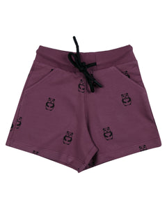 Girls Panda Printed Purple Cotton Shorts