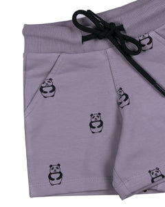 Girls Panda Printed Light Grey Cotton Shorts