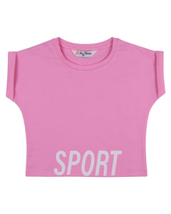Girls Fashion Printed Light Pink Short Top