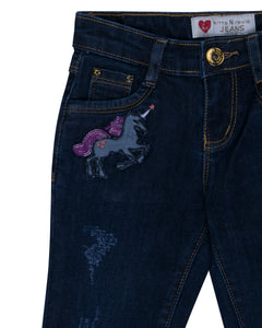 Girls Dark Blue Embroidered Jeans