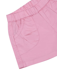 Girls Solid Plain Cotton Pink Shorts