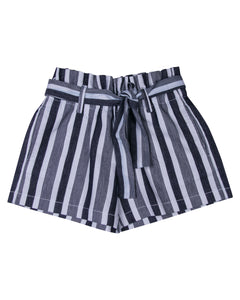 Girls Striped Navy Blue Cotton Shorts