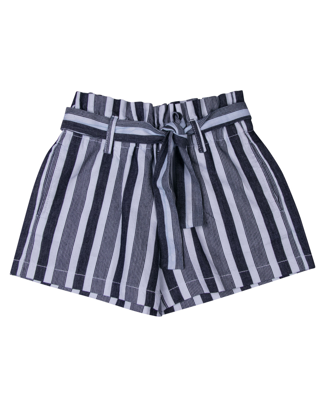 Girls Striped Navy Blue Cotton Shorts
