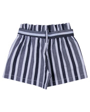 Load image into Gallery viewer, Girls Striped Navy Blue Cotton Shorts
