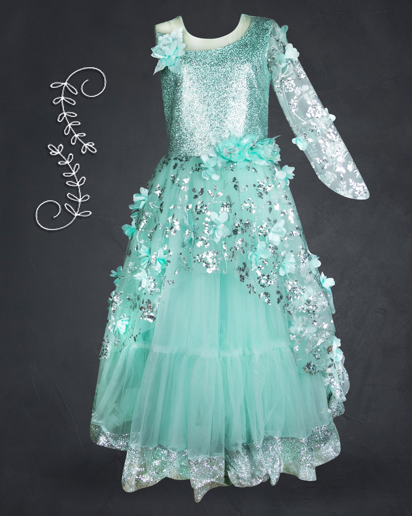 Girls Embellished Green Western Gown