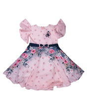 Load image into Gallery viewer, Girls Floral Printed Pink Frock With Flared Sleeve
