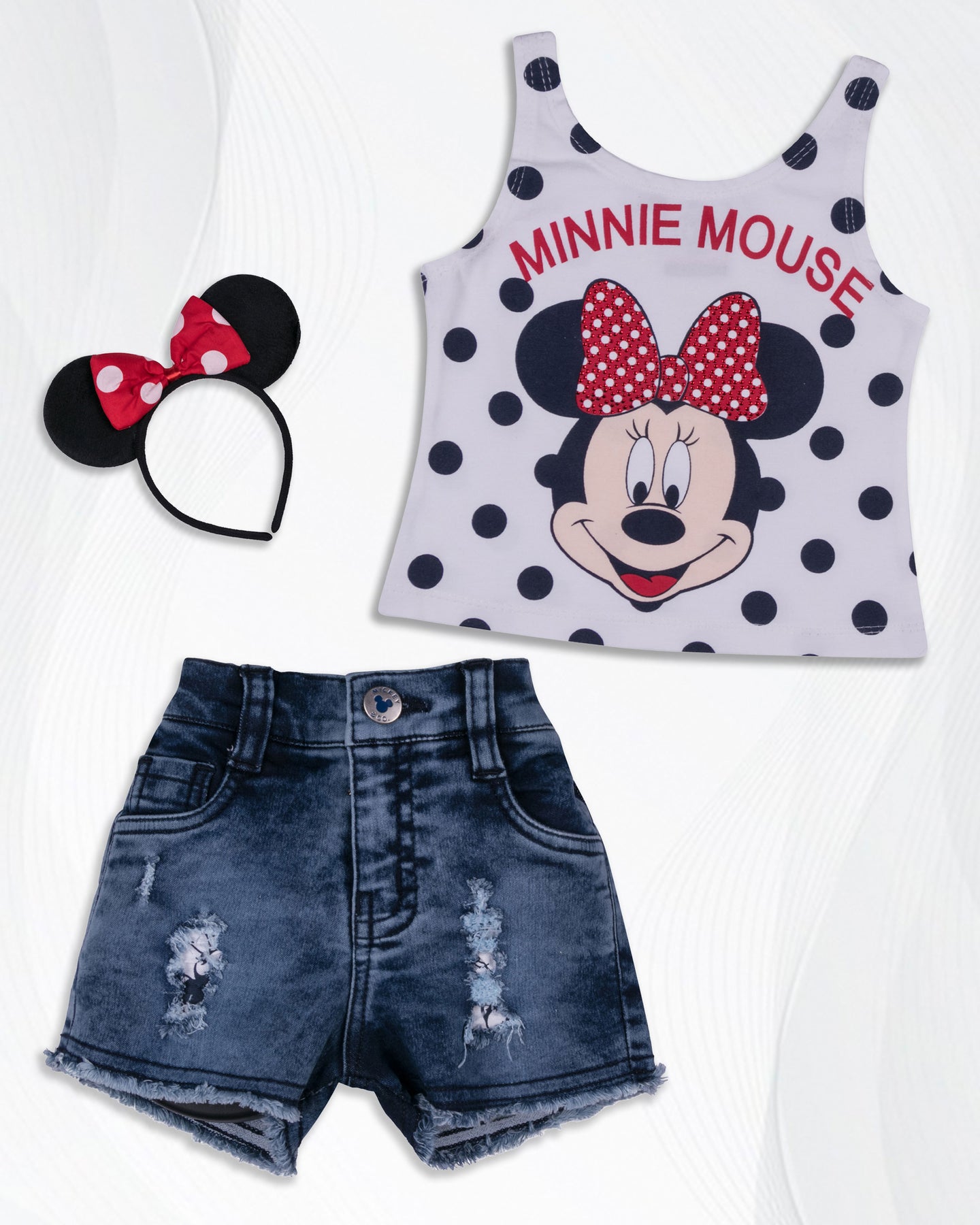 Girls Embellished Mickey Mouse Short Top With Hair band