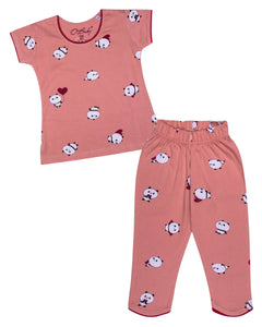 Girls Panda Printed Peach Night Suit
