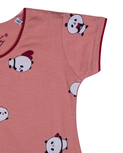 Girls Panda Printed Peach Night Suit