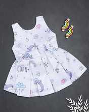 Load image into Gallery viewer, Girls Unicorn Print White Frock
