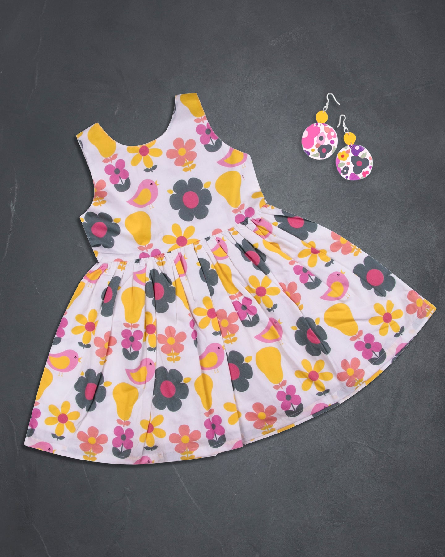 Girls Floral Printed White Cotton Frock