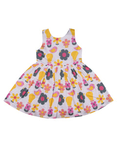 Girls Floral Printed White Cotton Frock