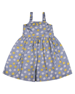 Girls Floral Printed Light Grey Cotton Frock