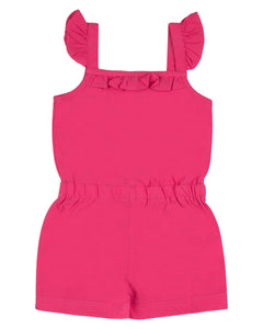Girls Solid Plain Pink Half Jumpsuit