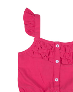 Girls Solid Plain Pink Half Jumpsuit