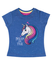 Load image into Gallery viewer, Girls Unicorn Printed Blue Top
