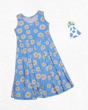 Load image into Gallery viewer, Girls Cotton Flower Printed Blue Frock
