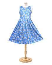 Load image into Gallery viewer, Girls Cotton Flower Printed Blue Frock
