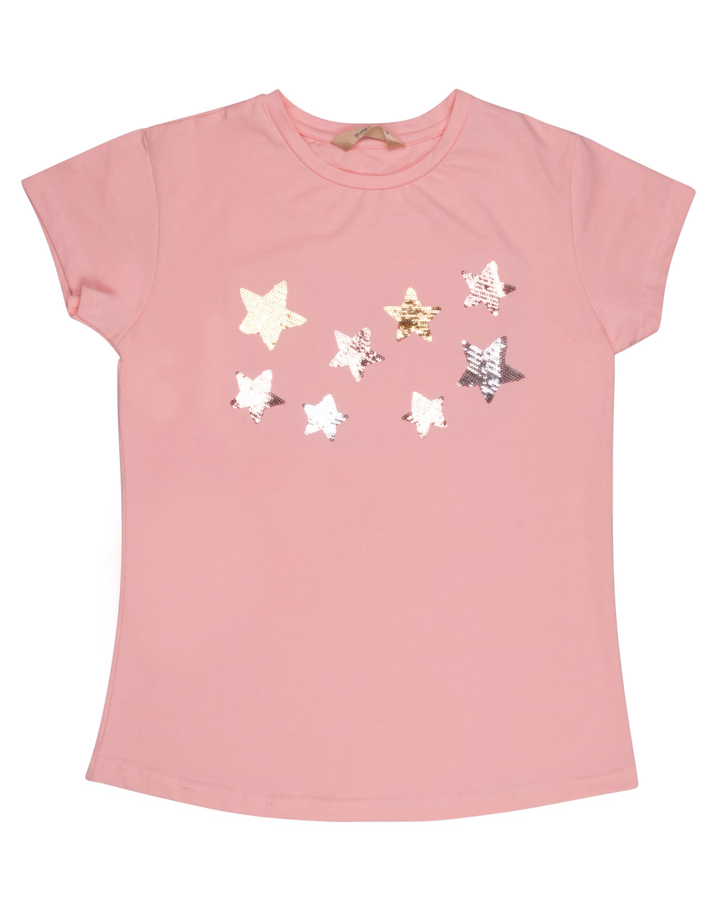 Girls Embellished Star Printed Peach Top