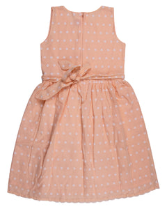 Girls Flower Embroidered Peach Cotton Frock