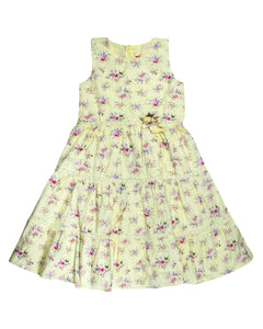 Girls Floral Printed Yellow Cotton Frock