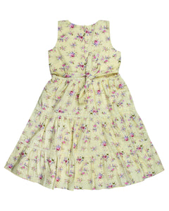 Girls Floral Printed Yellow Cotton Frock