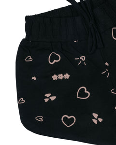 Girls Printed Black Shorts
