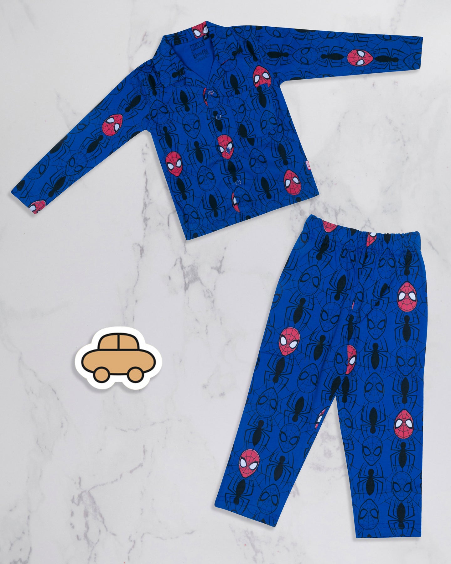 Boys Solid Spiderman Printed Blue Night Suit