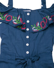 Load image into Gallery viewer, Girls Full Floral Embroidered Blue Jumpsuit
