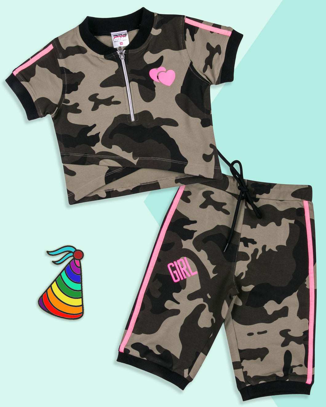 Girls Army Printed Top with Capri Two Piece Set