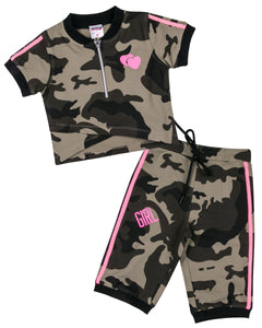 Girls Army Printed Top with Capri Two Piece Set