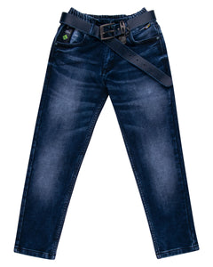Boys Dark Blue Washed Stretchable Solid Jeans