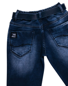 Boys Dark Blue Washed Stretchable Solid Jeans