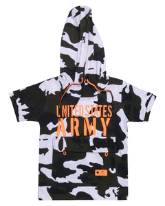 Boys Army Printed White Hoodies Style T Shirt