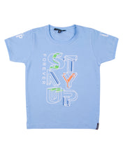 Load image into Gallery viewer, Boys Solid Printed Sky Blue Round Neck T Shirt
