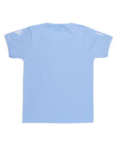Boys Solid Printed Sky Blue Round Neck T Shirt