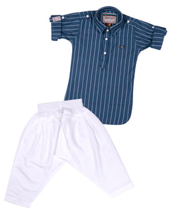 Boys Striped Solid Pathani Suit