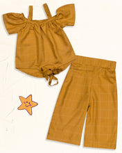 Load image into Gallery viewer, Girls Solid Chex Yellow Plazo Set
