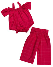 Load image into Gallery viewer, Girls Solid Chex Red Plazo Set
