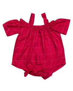 Girls Solid Chex Red Plazo Set