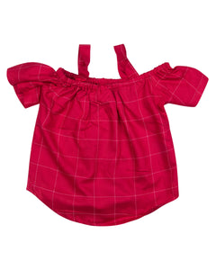 Girls Solid Chex Red Plazo Set